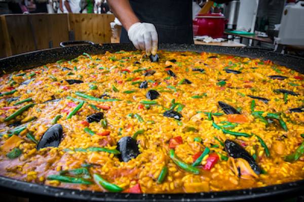 Paella in a massive skillet Paella in a massive skillet