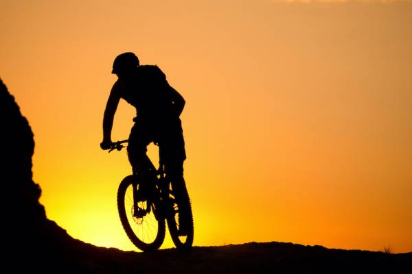 A mountain biker rides near Santa Fe, NM