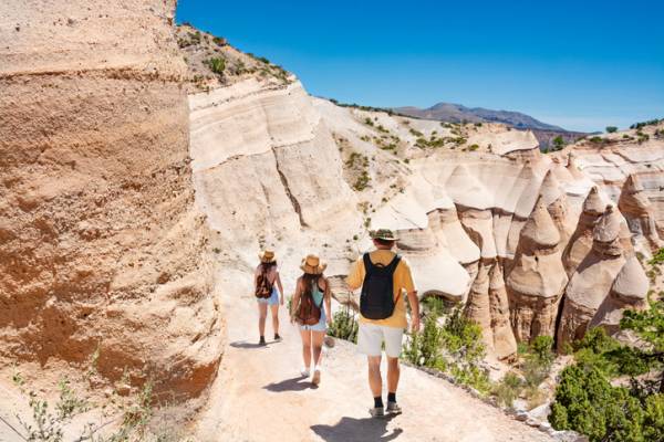 A family hikes near Santa Fe, NM