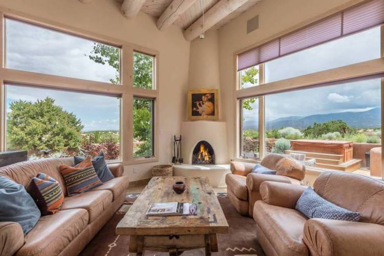 A living room of a luxury Santa Fe vacation home