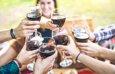 Friends cheers wine glasses Friends cheers wine glasses