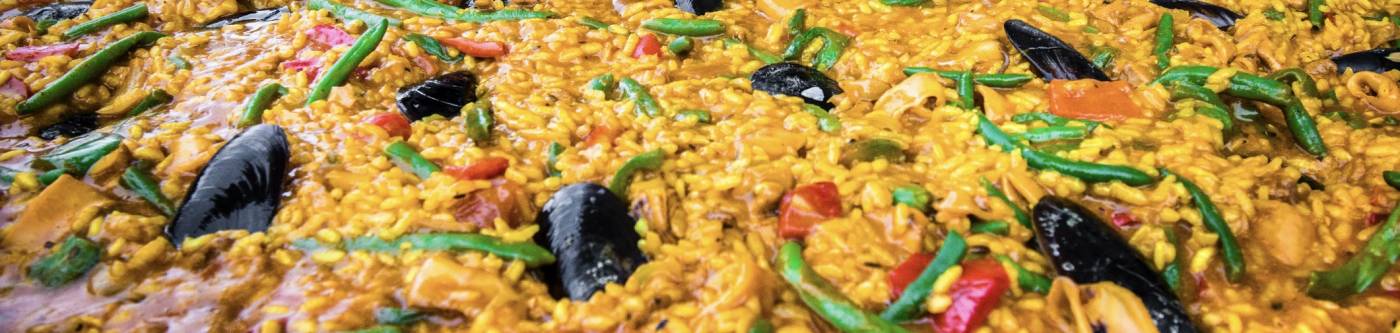 Paella in a massive skillet